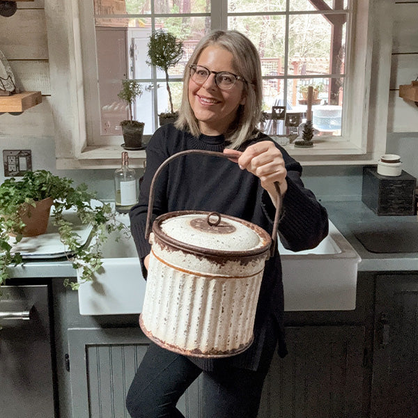 Weathered Rustic Metal Bucket with Handle General ABH