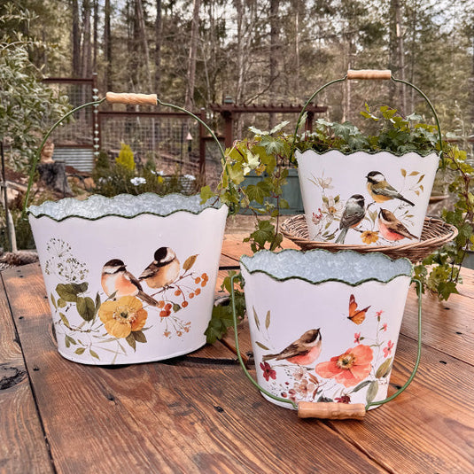 Scalloped Tranquil Bird Buckets, Set of Three Shop TP