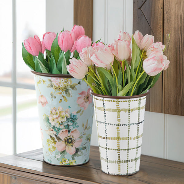 Patterned Flower Metal Vases, Set of Two Shop PBK