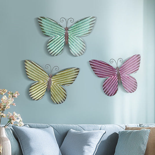 21 Inch Vibrant Multi-Color Metal Butterfly Wall Art, Set of Three Shop TP