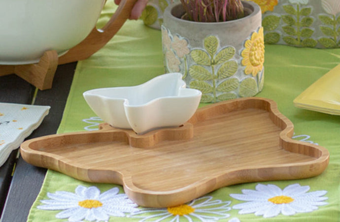 Wooden Butterfly Tray with Nesting Bowl General BI