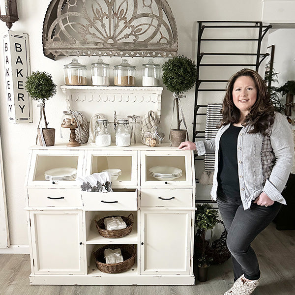 HUGE 51 Inch Chippy White Showcase Buffet Cabinet General ABH