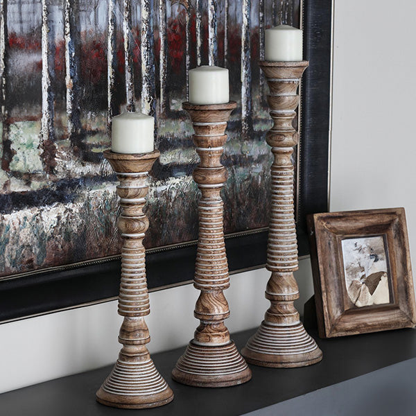 Mango Wood Pillar Candle Holders, Set of Three Whats trending UMA