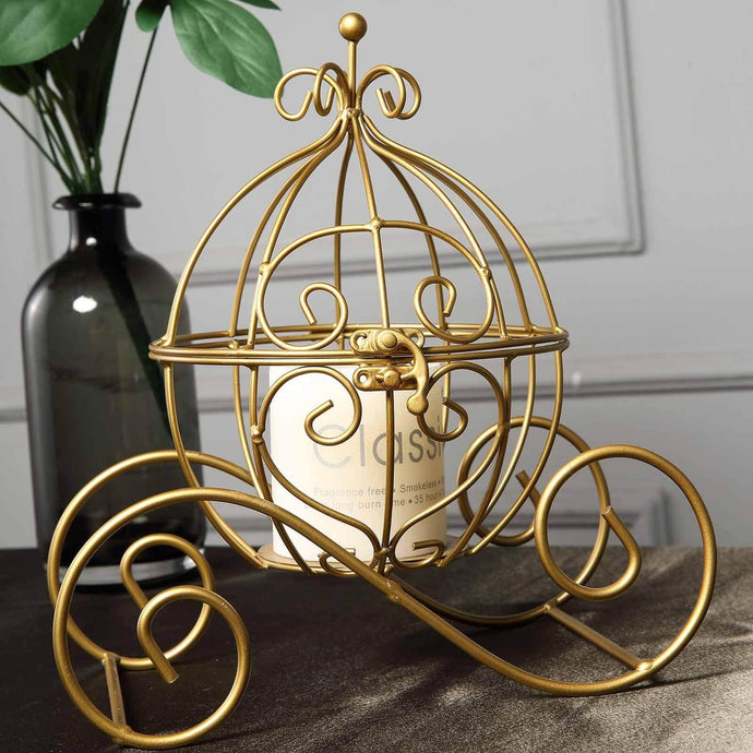 Candle Holder Gold Wrought Iron Cinderella Carriage Card Display - Wedding Table Accent 11