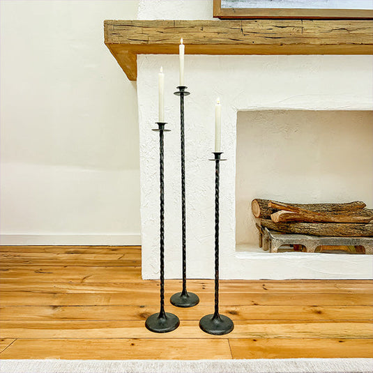 Tall Hand-Forged Cast Iron Floor Candle Holders, Set of 3 General ABH