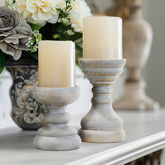 Gray Distressed Wood Candle Holders, Set of Two General VIP