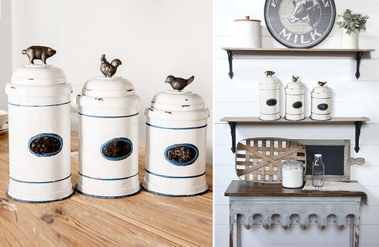 Enamel Inspired Farm Animal Kitchen Canisters Set Of 3 General UMA