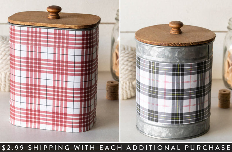 Load image into Gallery viewer, Metal Plaid Canister with Wooden Lid, Pick Your Style General VIP
