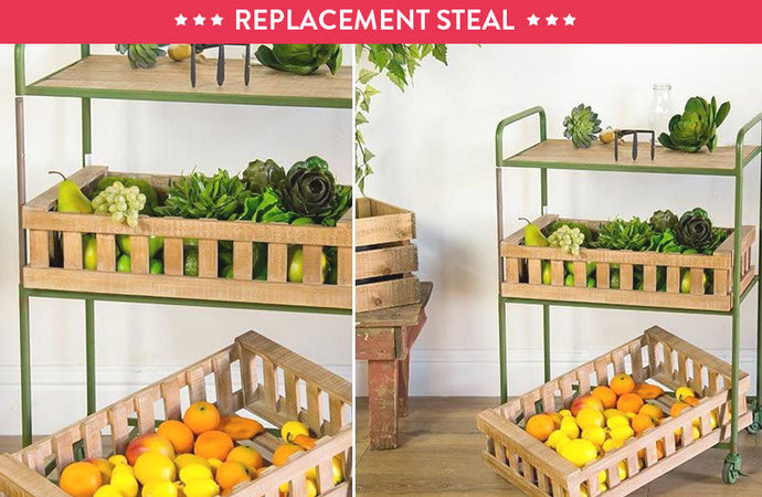 Green Rolling Cart With Wooden Crate Shelves General VIP