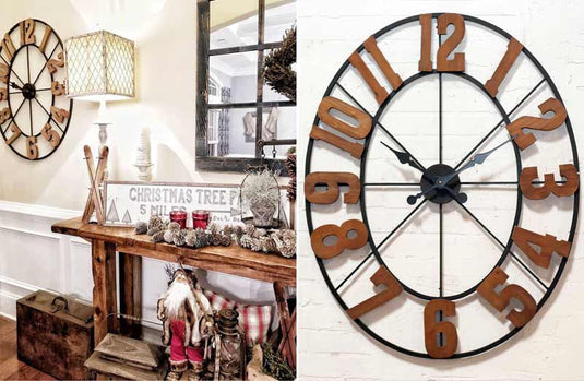 *HUGE* Rustic Wood and Metal Wall Clock General VIP