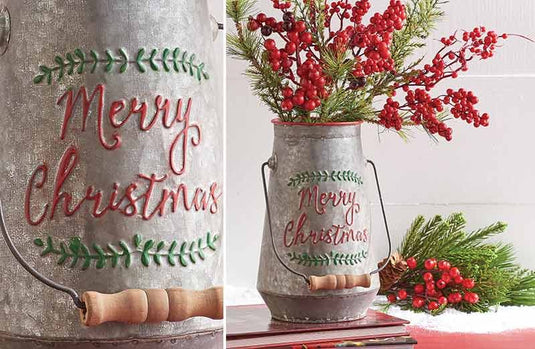 Merry Christmas Galvanized Canister With Handle General RAZ