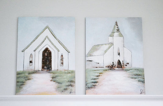 Hand Painted Steeple and Church Canvas Set of 2 General WG