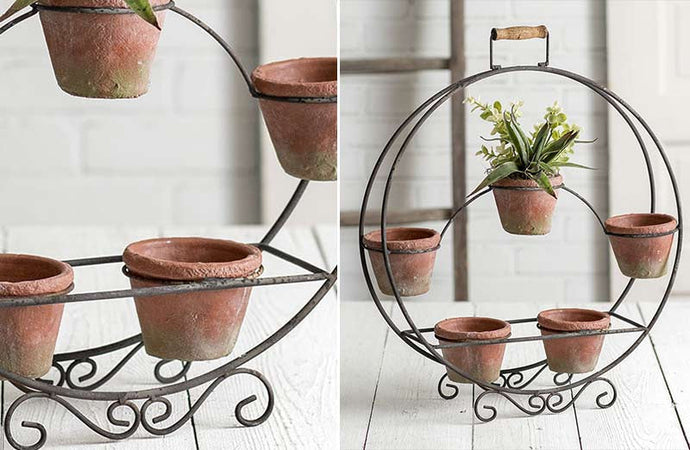 Round Plant Stand with Terracotta Pots General CT