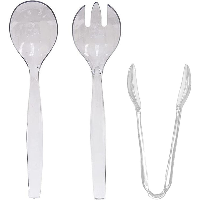 Plastic Serving Utensils, Heavy Duty Clear Disposable Utensils, 3 Each in One Set, 18 Pieces Serverware Vezee