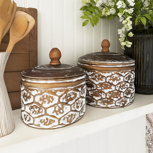 Distressed Honeycomb Metal Containers, Set of Two Whats trending TP