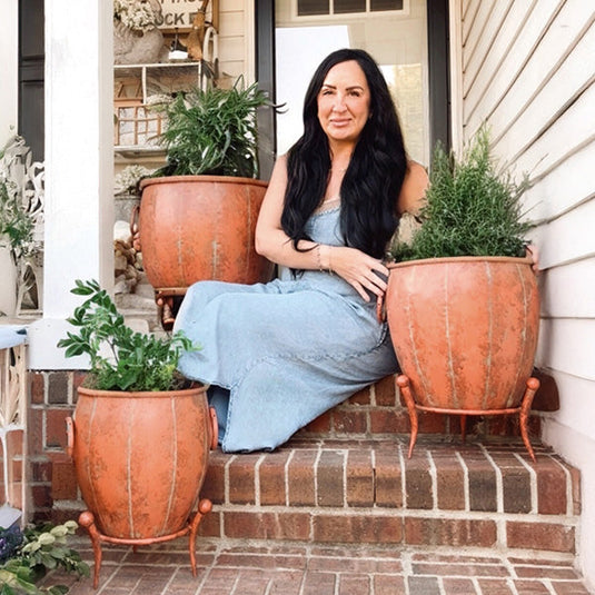 Rustic Outdoor Metal Planters with Removable Stands, Set of Three Shop TP