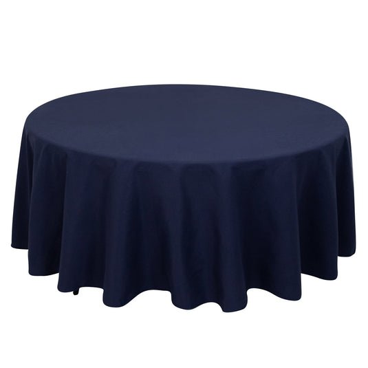 Cotton Blend 108" Round Tablecloth Navy Blue - Wrinkle-Resistant Design Tablecloths HIER_2183