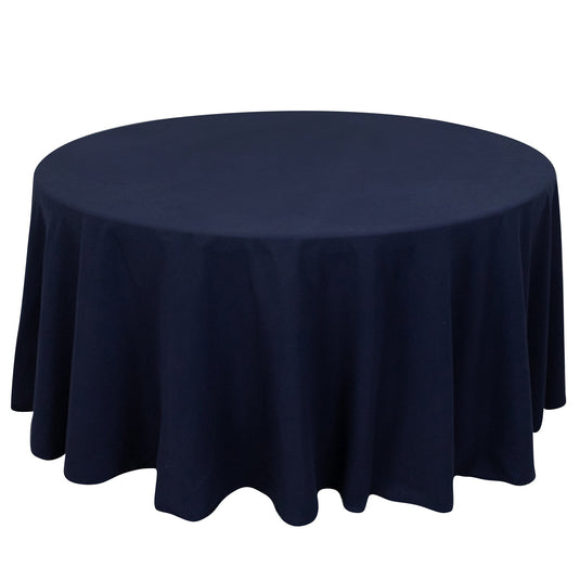 Cotton Blend 120" Round Tablecloth Navy Blue - Seamless Wrinkle-Resistant Table Cover Tablecloths HIER_2183