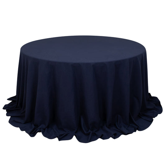 Cotton Blend 132" Round Tablecloth Navy Blue - Seamless Wrinkle-Resistant Table Cover Tablecloths HIER_2183