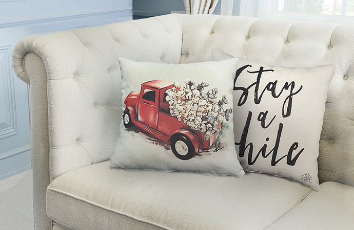 Double Sided Feedsack Red Truck Pillow Cover General FLH