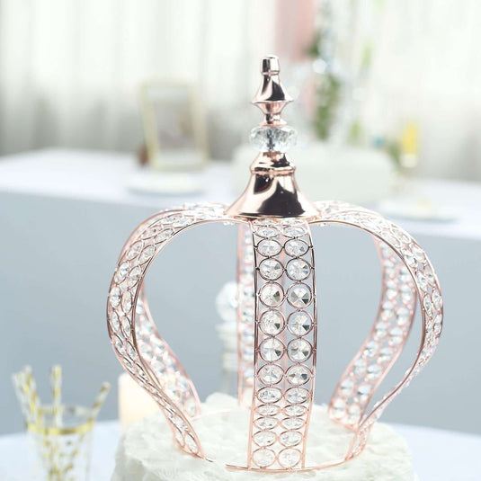 Crystal-Bead Royal Crown Cake Topper Metallic Blush/Rose Gold - Dazzling Cake Centerpiece Decor for Luxurious Birthdays Receptions & Romantic Celebrations 14