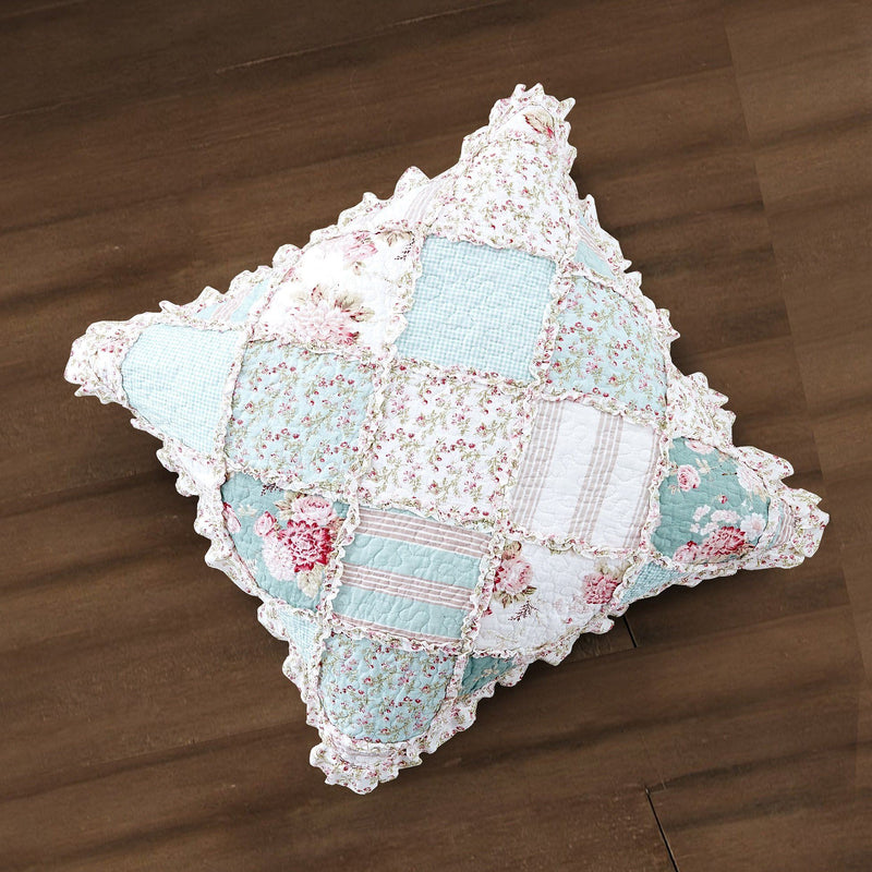 Load image into Gallery viewer, Patchwork Hint of Mint Floral Cotton Patchwork Euro Pillow Cover, 26&quot; x 26&quot; Shop DaDalogy Bedding Collection
