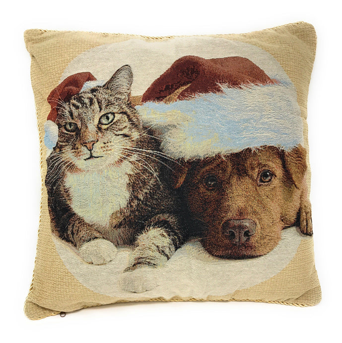 Best Friend Pets Dog and Cat Christmas Tapestry Woven Throw Pillow Cover Gift Tache Home Fashion