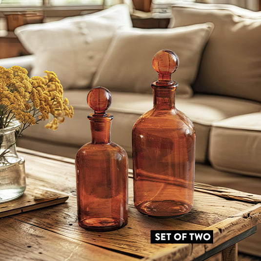 Amber Apothecary Glass Bottles with Stoppers, Set of Two Whats trending CT