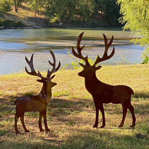 HUGE Rusted Patina Reindeer Yard Stakes, Set of 2 General ABH