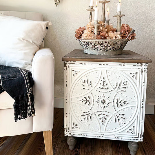 Architectural Salvage Ceiling Tile Side Table Whats trending ABH