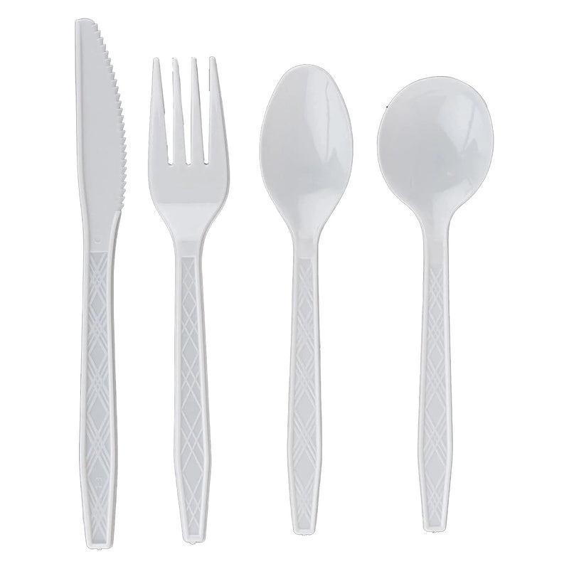 Load image into Gallery viewer, Argyle Premium Flatware White Disposable Fancy High quality 360 Pcs Utensils Set Napkins Simcha Collection
