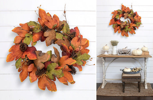 Pinecone Maple Leaf Wreath With Berries General DCI