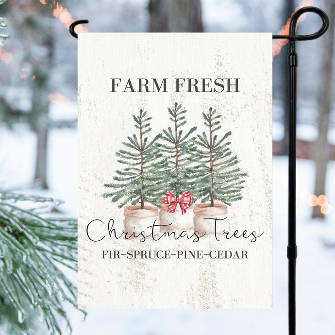 Farm Fresh Christmas Trees Garden Flag 12x18 inch Gift Cotton and Crate