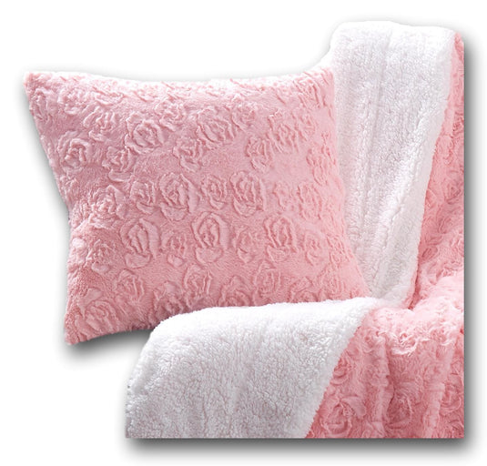 Rosey Pastel Blossom Pink Faux Fur Euro Throw Pillow Cover General DaDalogy Bedding Collection