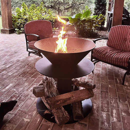 Outdoor Iron Pedestal Fire Bowl and Log Holder General ABH