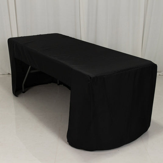 Fitted Polyester 72"x30" Rectangle Tablecloth Black with Open Back Design - Easy to Maintain and Wrinkle-Resistant Table Cover Tablecloths HIER_2113