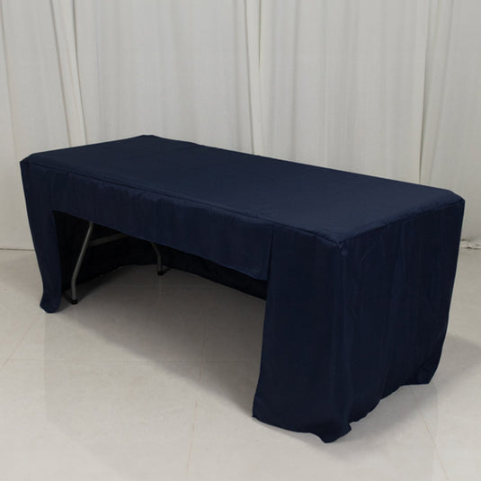 Fitted Polyester 72"x30" Rectangle Tablecloth Navy Blue with Open Back Design - Easy to Maintain and Wrinkle-Resistant Table Cover Tablecloths HIER_2113