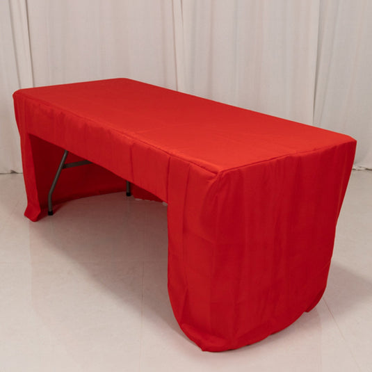 Fitted Polyester 72"x30" Rectangle Tablecloth Red with Open Back Design - Easy to Maintain and Wrinkle-Resistant Table Cover Tablecloths HIER_2113