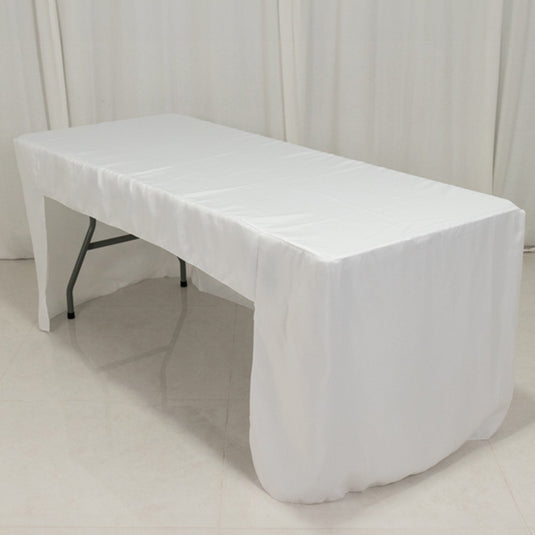 Fitted Polyester 72"x30" Rectangle Tablecloth White with Open Back Design - Easy to Maintain and Wrinkle-Resistant Table Cover for Trade Shows & Displays Tablecloths HIER_2113