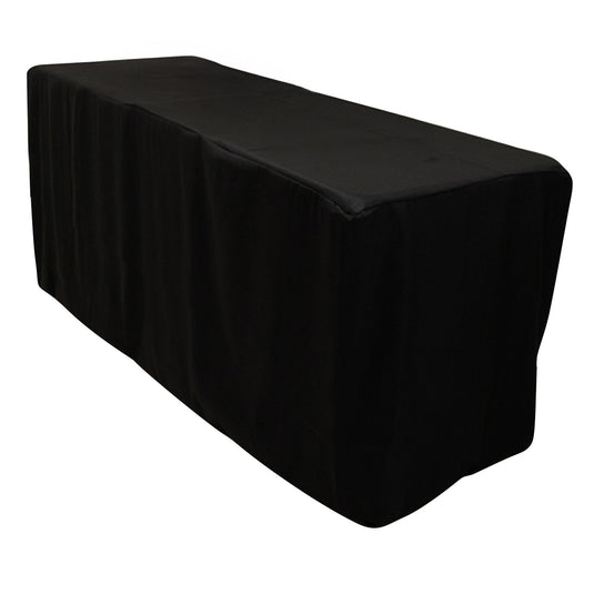 Fitted Polyester 96"x24"x42" Rectangle Tablecloth Black - Durable Fit for Elevated Tables Tablecloths HIER_2113