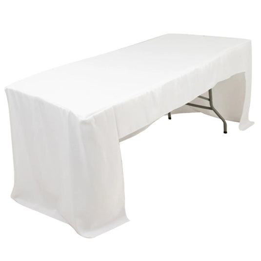 Fitted Polyester 96"x30" Rectangle Tablecloth White with Open Back Design - Easy to Maintain and Wrinkle-Resistant Table Cover for Trade Shows & Displays Tablecloths HIER_2113