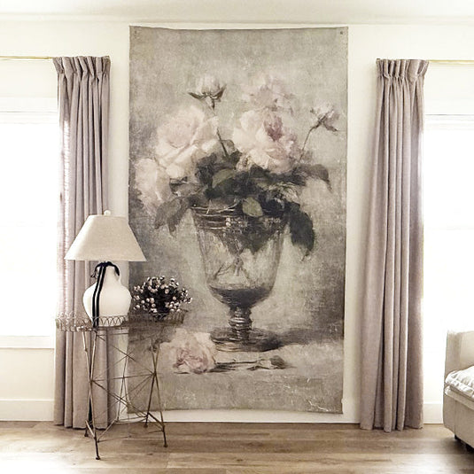 Oversized Light Pink Roses in Vases Paper Wall Tapestry Must Haves ABH