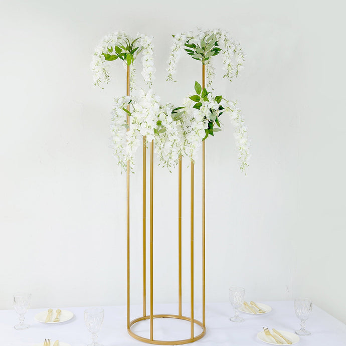 Flower Centerpiece Gold Metal Minimalist 6-Tubes Round Base Design - Single Stem Bud Vase for Arrangements 4ft Centerpieces HIER_7320