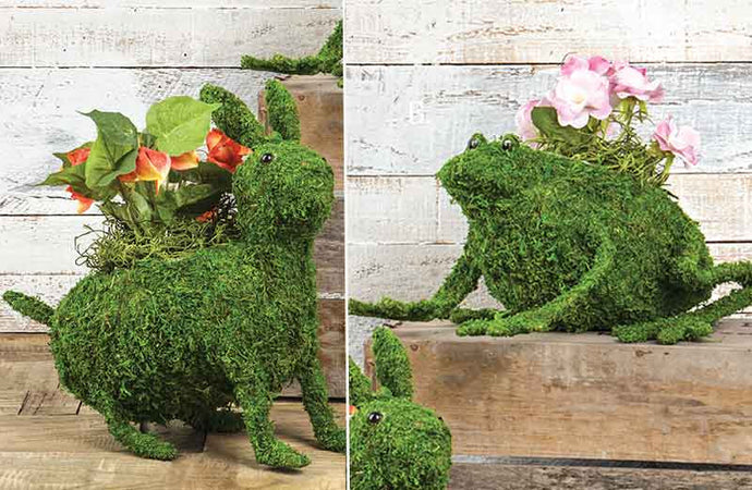 *LARGE* Bunny and Frog Moss Covered Planter General WG