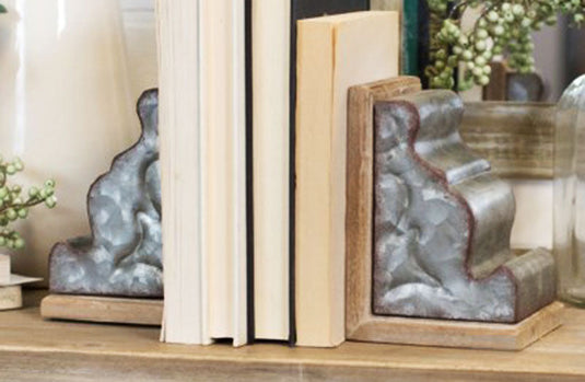 Galvanized Metal and Wood Corbel Bookends Set of 2 General VIP