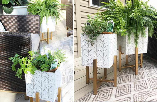 Embossed Tin Planters With Stands Set of 2 General ABH