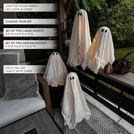 Light Up LED Ghosts with Timer, Set of Two, Choose Your Size General ABH