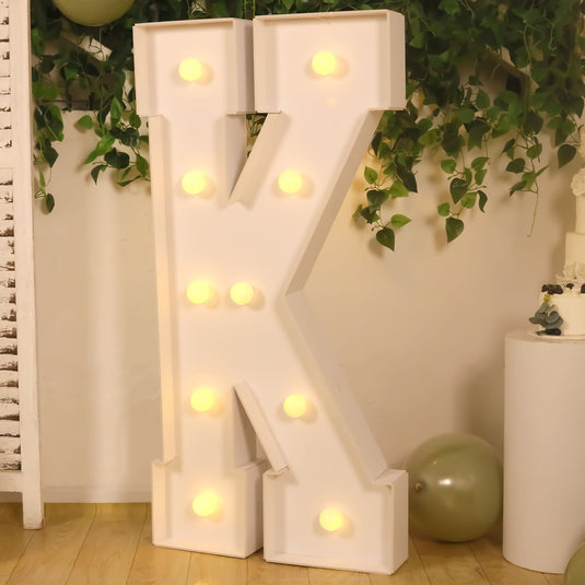 Giant LED Marquee Light Up Letter "K", White 4ft Pre-Cut Foam Board with 10 Warm White Battery Operated LEDs, Glue Gun and Sticks LED HIER_8600