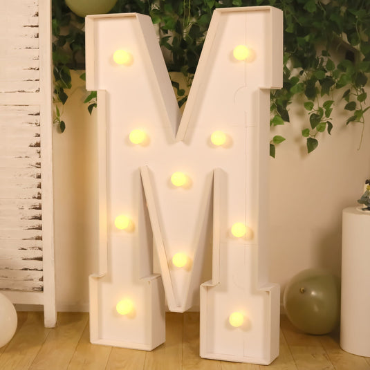 Giant LED Marquee Light Up Letter "M", White 4ft Pre-Cut Foam Board with 10 Warm White Battery Operated LEDs, Glue Gun and Sticks LED HIER_8600