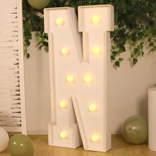 Giant LED Marquee Light Up Letter "N", White 4ft Pre-Cut Foam Board with 10 Warm White Battery Operated LEDs, Glue Gun and Sticks LED HIER_8600